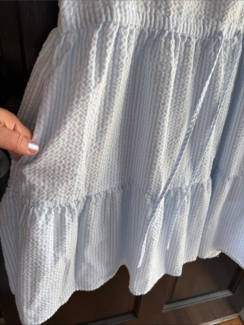 Time & Tru Light Blue Seersucker Tiered Dress - Picture 5 of 10
